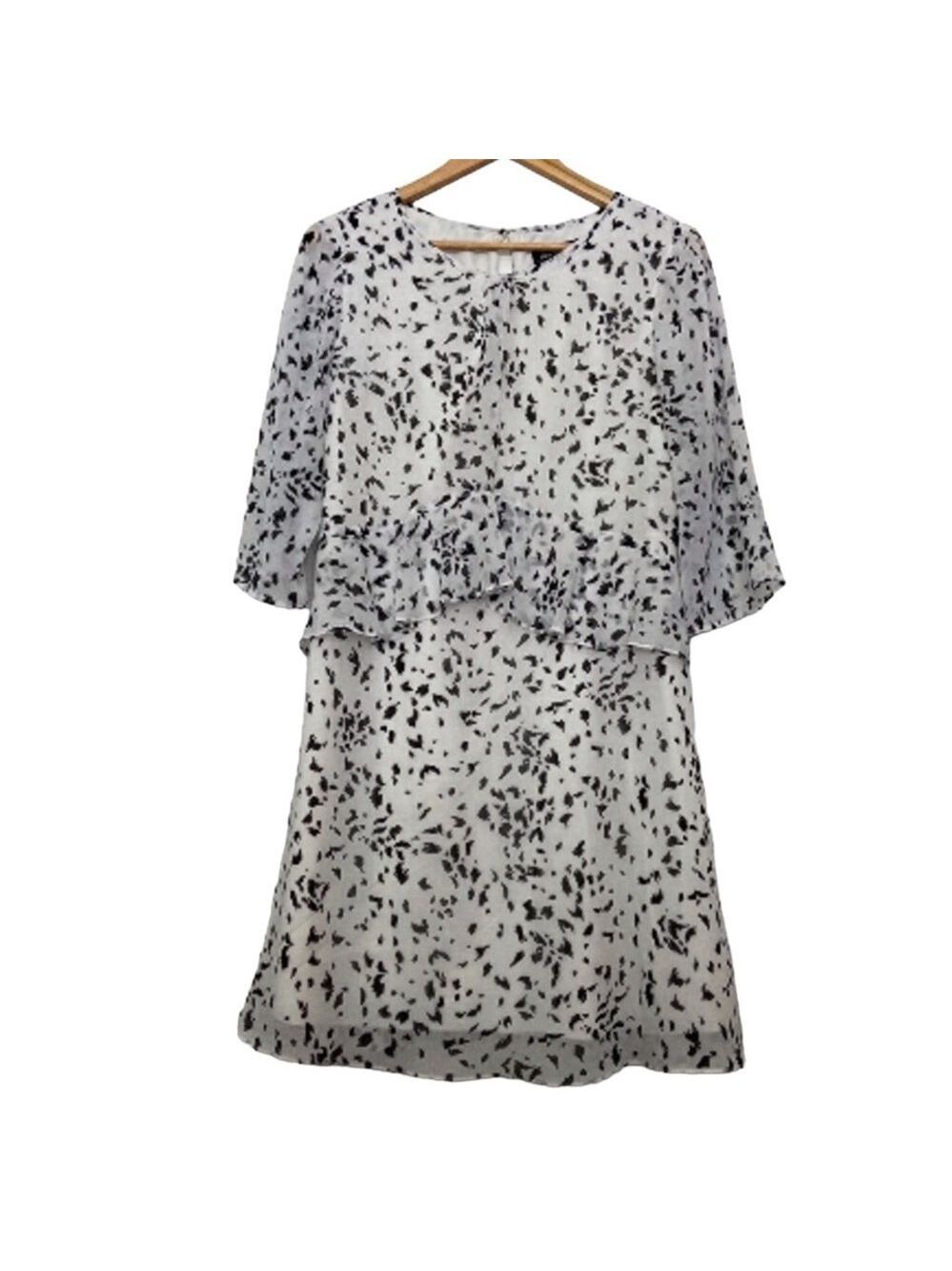 Sam Edelman dress woven chiffon peplum black white contemporary wide sleeves